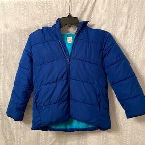 Gap kids jacket puffy. Blue with aqua lining. Hooded